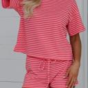  Striped Knit T-Shirt & Elastic Waist Shorts Set | S-XL