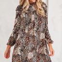  Leopard Print Ruffled Long Sleeve Mini Dress | S-XL
