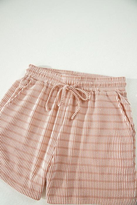 Striped Ribbed Tee & Drawstring Shorts Set | S-XL