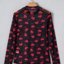  Valentines Heart Printed Sheer Mesh Long Sleeve Top | S-XL