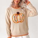 Pumpkin Embroidered Long Sleeve Sweater | S-XL
