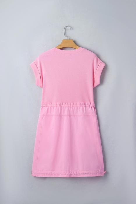 Cuffed Sleeve Patchwork Drawstring Mini Dress | S-XL