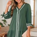  Contrast Ric Rac Trim Button V-Neck Shift Dress | S-XL