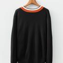  Contrast Striped Trim V Neck Varsity Light Sweater | S-XL