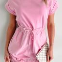  Cuffed Sleeve Patchwork Drawstring Mini Dress | S-XL