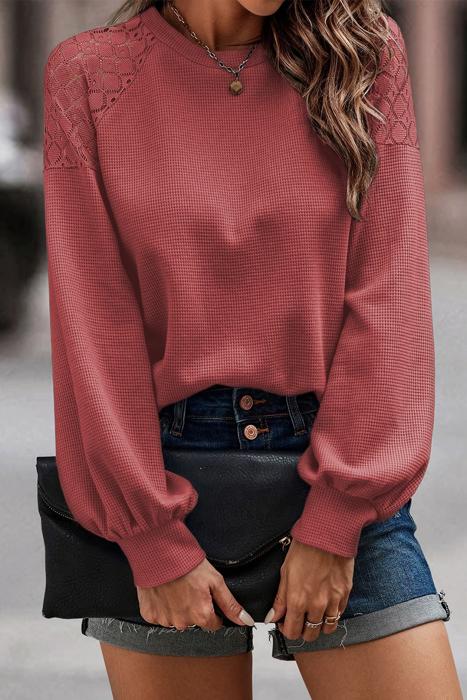 Textured Lace Sleeve Pullover | S-2XL