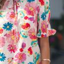  Floral Tie V-Neck Puff Sleeve Top | S-XL