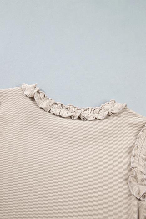 Solid Color Frill Detail Long Sleeve Top | S-XL