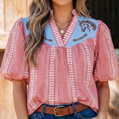 Pony Embroidered Western Yoke Blouse | S-XL