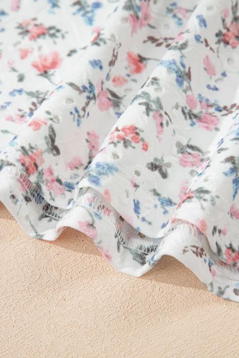 Floral Print Textured Square Neck Long Sleeve Top | S-XL