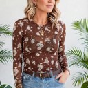  Floral Print Sheer Mesh Long Sleeve Top | S-XL