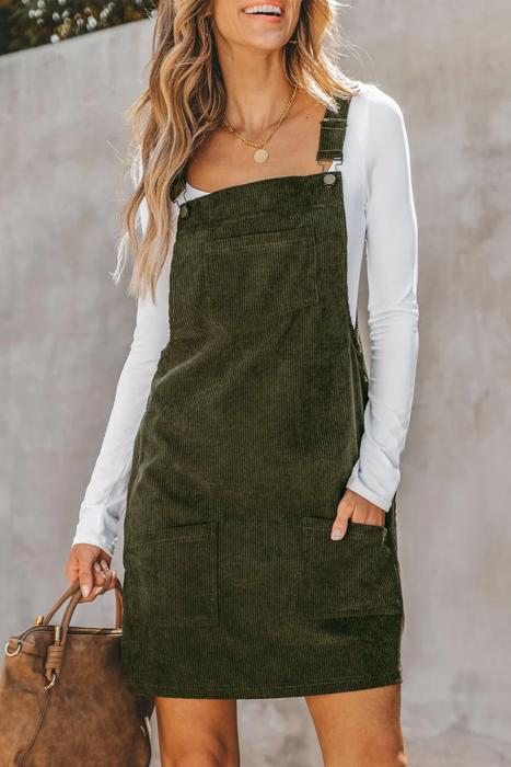 Front Pockets Corduroy Overall Dress