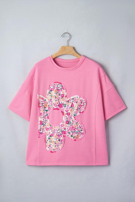 Bloom Patched Raw Seam Oversized Tee | S-XL