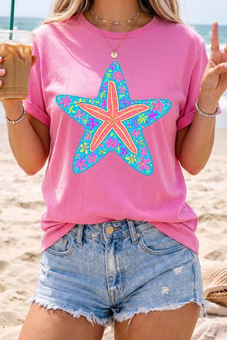 Starfish & Floral Print Relaxed Fit Tee | S-XL