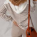  Striped Textured Hooded V-Neck Long Sleeve Top | S-XL