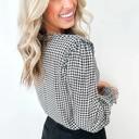  Plaid Shirred Cuff Long Sleeve Blouse | S-XL