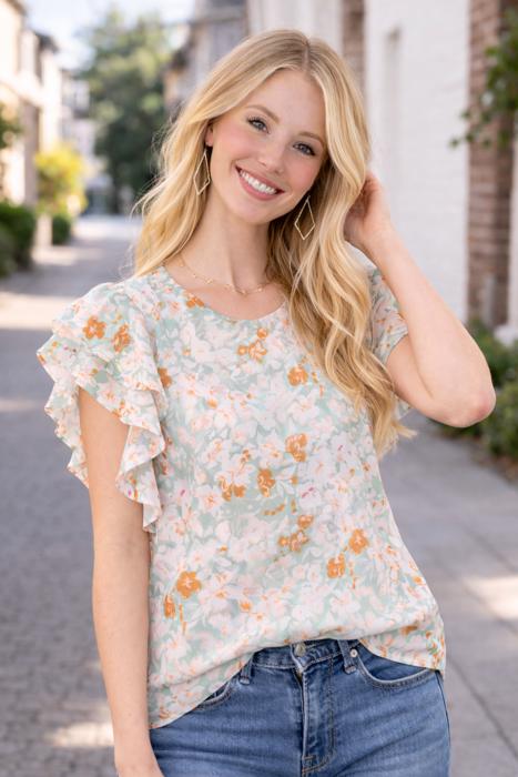 Short Sleeve Double Ruffle Top | Free Shipping
