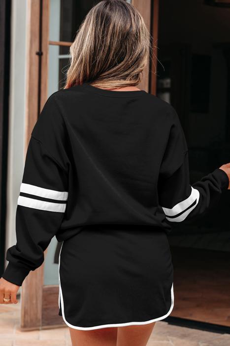 Rhinestone Graphic Varsity Pullover and Skort Set | S-XL