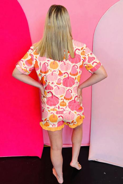 Shell Button Pumpkin Print Two-Piece Lounge Set | S-XL
