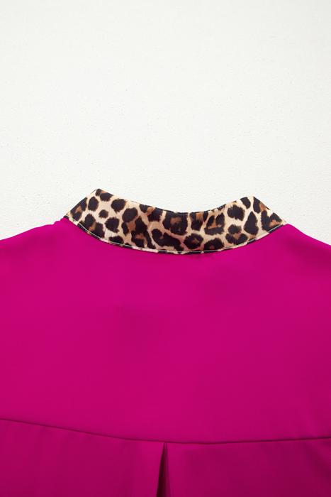 Leopard Patchwork Split Neck Blouse | S-XL