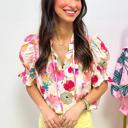  Floral Tie V-Neck Puff Sleeve Top | S-XL