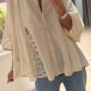  Sheer Lace Splice Bracelet Sleeve Loose Shirt | S-XL