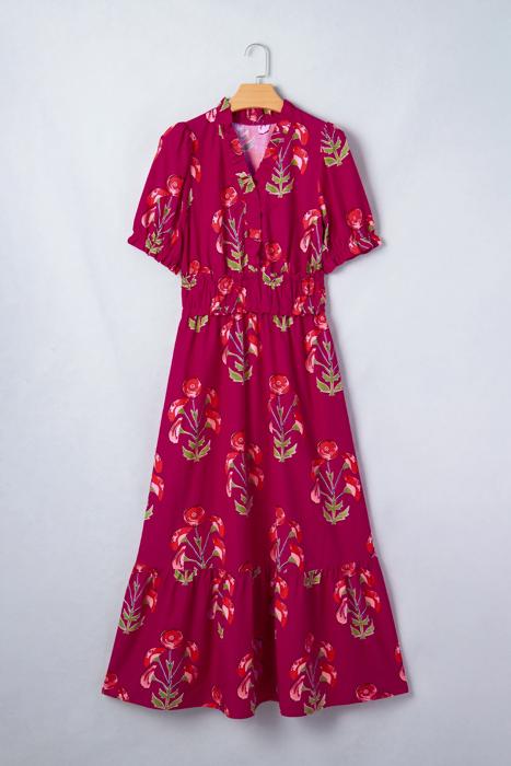 Floral Print V Neck Maxi Dress | S-XL