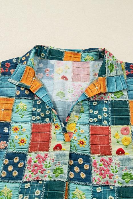 Spring Boho Bloom Print Roll Up Sleeve Blouse | S-XL