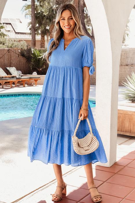 Tiered Gingham Bow Tie Midi Dress | S-XL