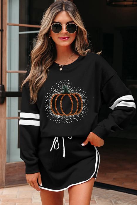 Rhinestone Graphic Varsity Pullover and Skort Set | S-XL