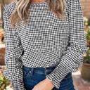  Plaid Shirred Cuff Long Sleeve Blouse | S-XL
