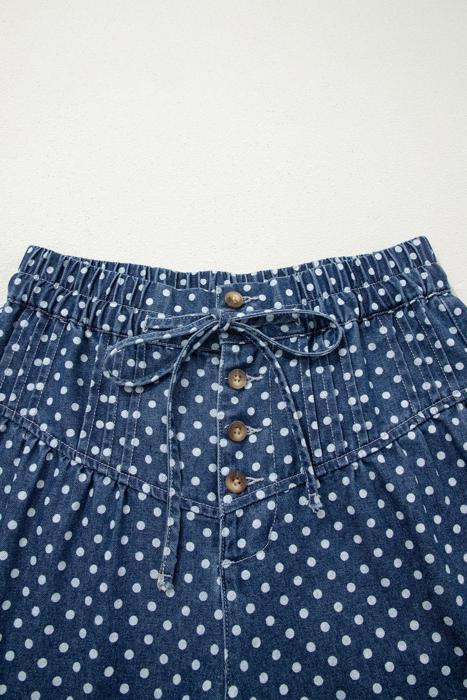 Button Front Pleated Wide Leg Denim Jeans