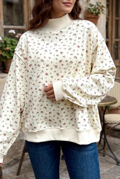 Cozy High-Neck Floral Detail Sweatshirt | S-XL