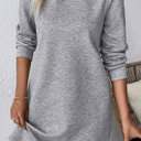 Textured Long Sleeve Side Pockets Shift Dress
