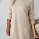 Small Apricot Textured Long Sleeve Side Pockets Shift Dress