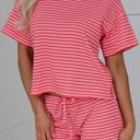  Striped Knit T-Shirt & Elastic Waist Shorts Set | S-XL
