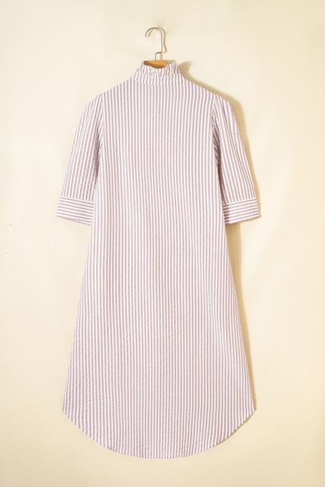 Striped Collar Half Sleeve Shirt Maxi Dress | S-XL