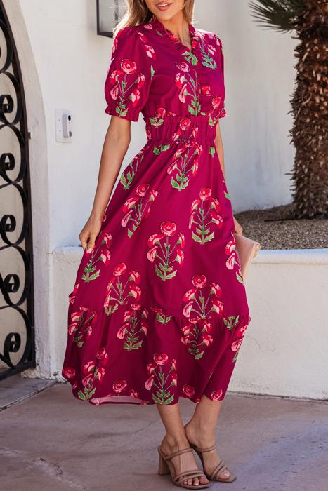 Floral Print V Neck Maxi Dress | S-XL