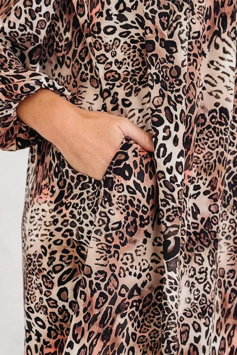 Leopard Print Ruffled Long Sleeve Mini Dress | S-XL