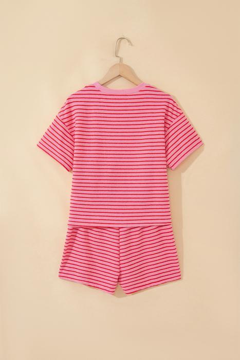 Striped Knit T-Shirt & Elastic Waist Shorts Set | S-XL