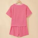  Striped Knit T-Shirt & Elastic Waist Shorts Set | S-XL