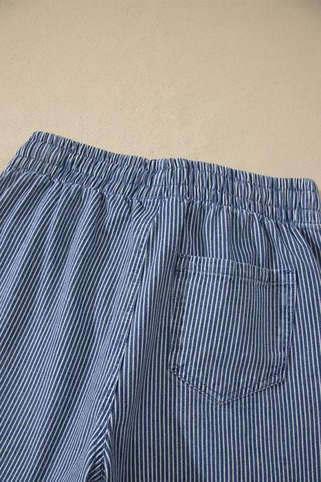 Striped Drawstring Elastic Waist Denim Shorts | S-XL