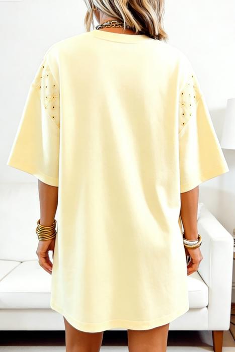 Embroidered Eyelet Sleeve T Shirt Dress | S-XL