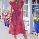  Belted Floral Flutter Sleeve Long Dress | S-XL