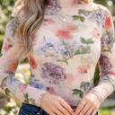  Floral Mesh Fitted Long Sleeve Top | S-XL