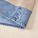  Ribbed Knit Denim Color Block Collared Blouse | S-XL