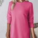  Textured Long Sleeve Side Pockets Shift Dress