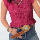 Shirred Plaid Trim Tank | S-XL
