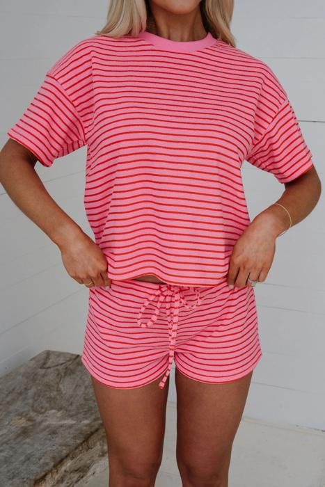 Striped Knit T-Shirt & Elastic Waist Shorts Set | S-XL