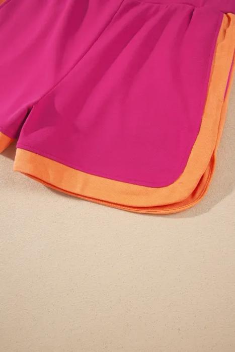 Colorblock Half-Zip Athleisure Shorts Set | S-XL